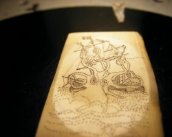 Kraken Scrimshaw illuminated with Light Reflection