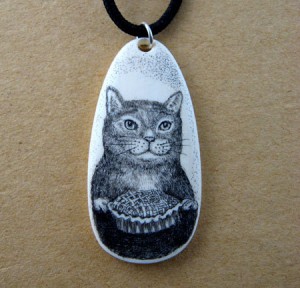 Cat with Pie by Rachel Badeau of Moosup Valley Designs