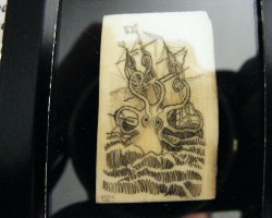 Kraken Scrimshaw completed and under glass