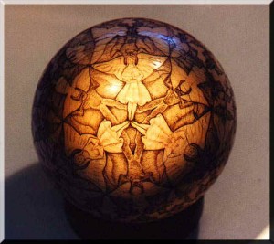 Bob Hergert scrimshaw on a billiard ball