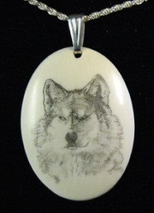 Jim Stevens Scrimshaw of a Wolf