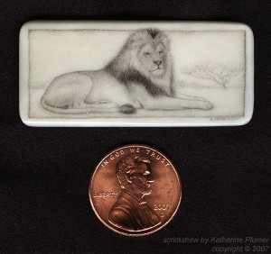 Katherine Plumer Lion Scrimshaw