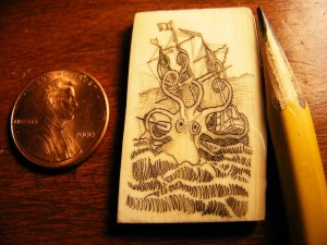 Kraken scrimshaw - Just a little clean up and it's complete!