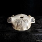 Jason R. Webb scrimshaw of ribcage on a deer skullcap