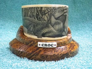 Crocodile scrimshaw by Rod Lacey