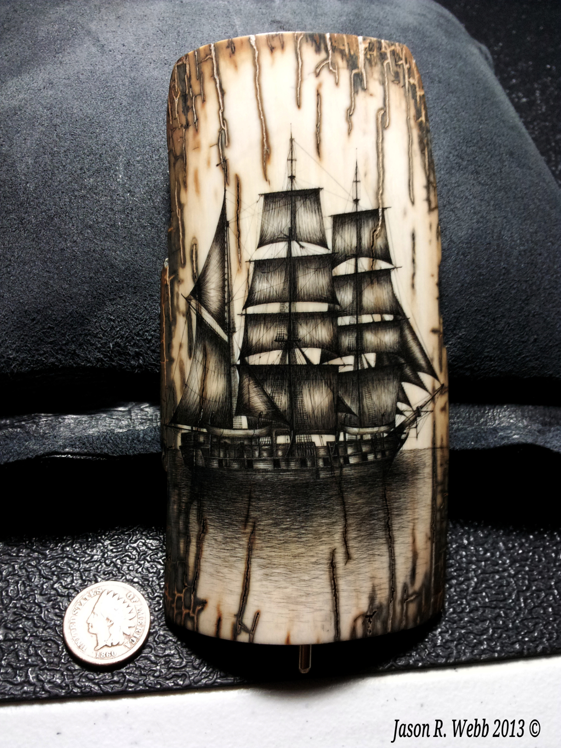 First Mammoth Ship: Mammoth Ivory Scrimshaw by Jason R. Webb