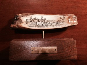 Hunting Scene on mammoth ivory by Skip Powell in 1987