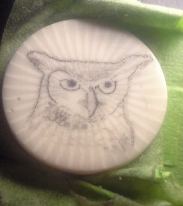 Owl on casein medallion in progress