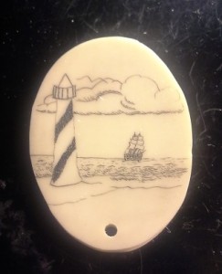 Casein Scrimshaw drilled at the bottom by mistake