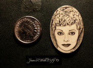 Old dime to the left and Lucille Ball scrimshaw on the right by Jason R. Webb