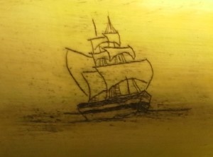 Close-up of ship in progress on cattle horn