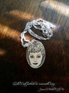 Lucille Ball scrimshaw with sterling silver chain