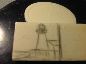 Preliminary lighthouse drawing on bone scale