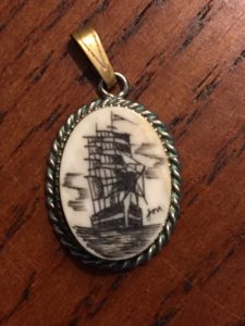 Mystery Artist 25 Necklace Charm of a ship at sea in full sail