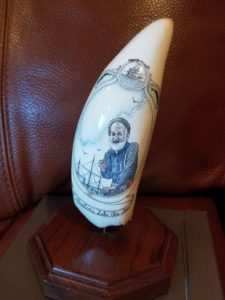 Color scrimshaw on whale's tooth "A Sailor's Life for Me"