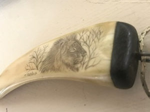 Scrimshaw Lion on unknown material