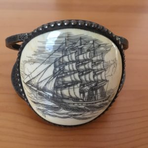 Pewter and ivory bracelet of a ship in full sail