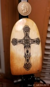 Jason R. Webb Scrimshaw cross on mammoth ivory