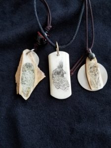scrimshaw freeform cabochons by Cathy Grandalski