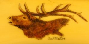 Elk scrimshaw by Curtis, Closeup