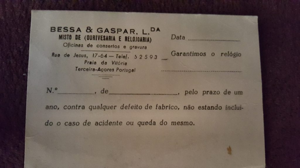 Bessa and Gaspar receipt from the pre-internet days.